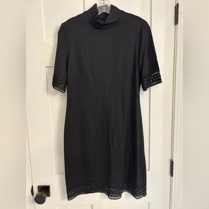 Jude Connally Black Mini Dress with Lace Sleeves